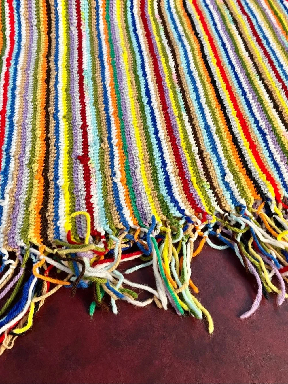 Vintage Handmade Crochet Afghan Blanket Multi Color Striped Boho 48”x52”